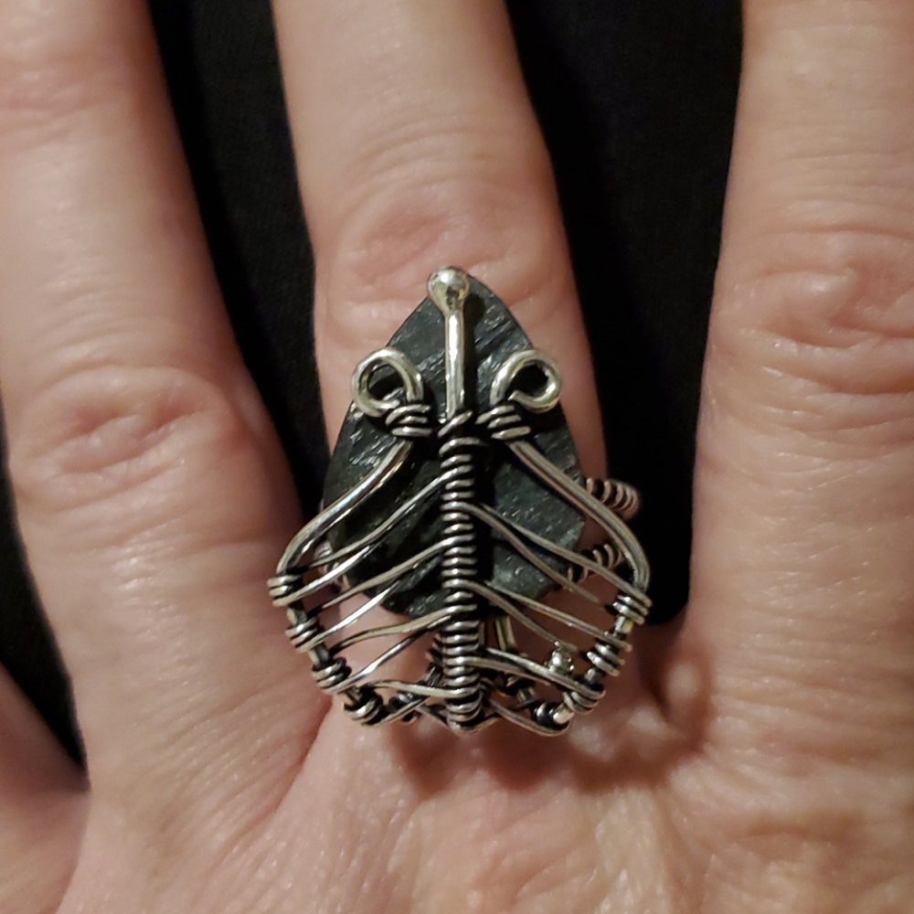 New Unique Wire Wrapped Black Tourmaline Ring.